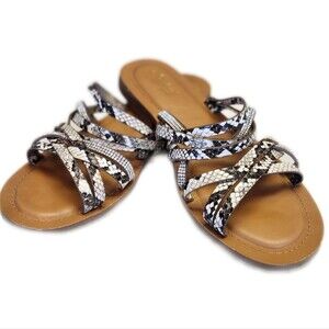 Thalia Sodi Marlina snakeskin print strappy flat sandals, size 9M